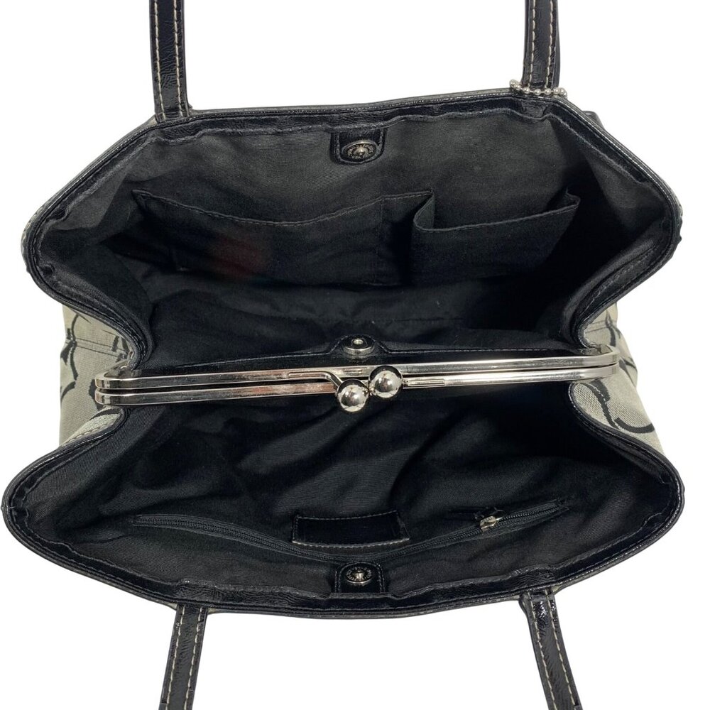 COACH Signature Stripe Carryall Satchel Handbag F19190 Kisslock Trio Pouch Bag - Picture 5 of 10